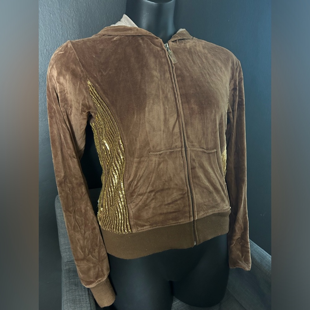 Brown & Gold Velvet Women's Jacket Large Apollo - Picture 2 of 5